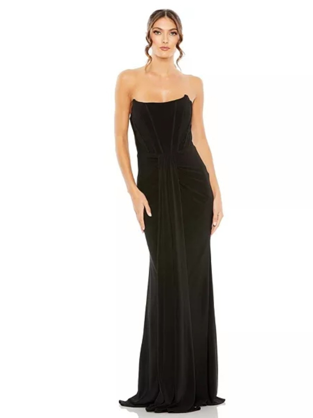 Black Strapless Jersey Maxi Evening Dress